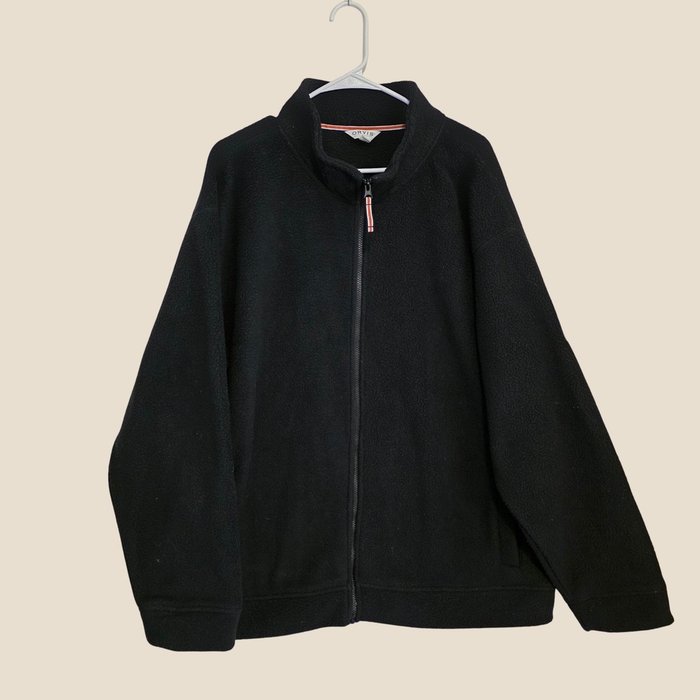 Orvis Mens Jacket Full Zip Fleece XXL Black Sherpa Mock Neck Outdoor Layer